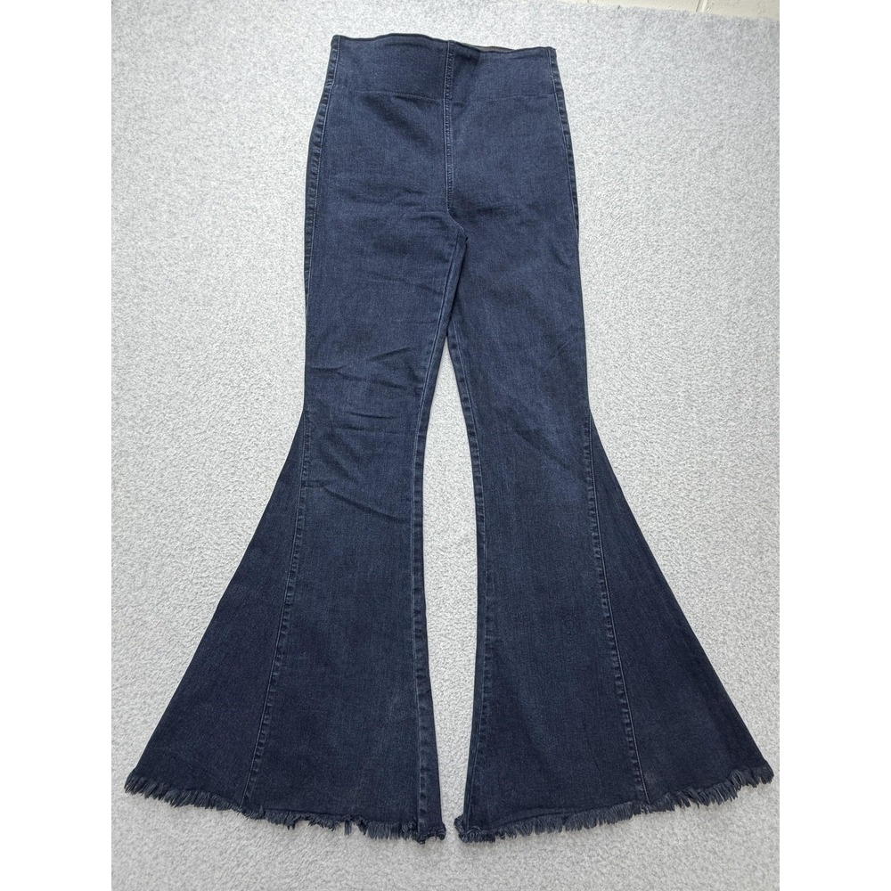 Mumu Blue Berkeley Bells Jeans Womens M High Rise Flare Bell‎ Bottom Raw Hem
